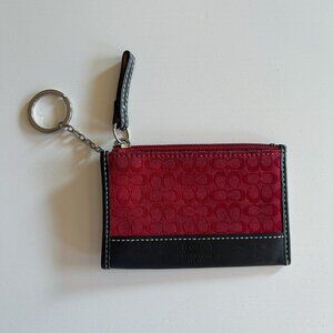 Vintage Y2K Coach Dark Red Signature Black Leather Mini Skinny Wallet Keychain